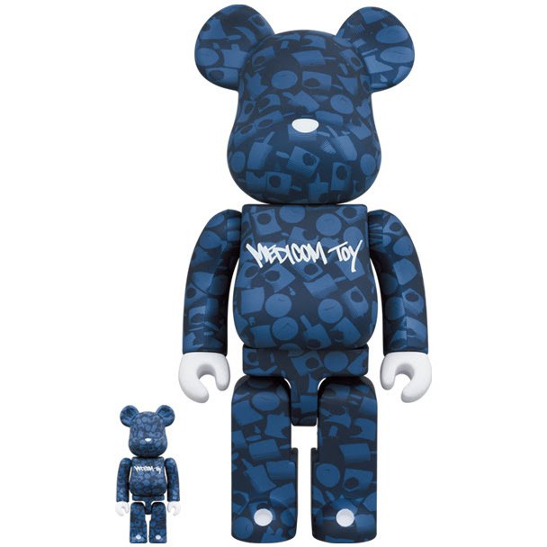 400% & 100% Bearbrick Set - Stash (Blue pattern) by Medicom Toys
